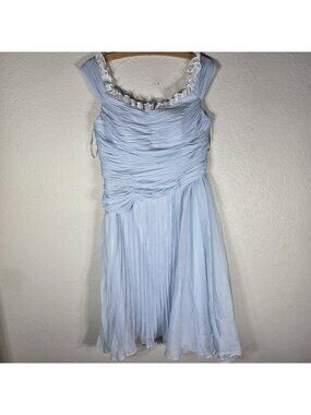 Fehaute Light Blue Pleated Sheath Midi Dress  Size 12 Ruched Corset Sleeveless